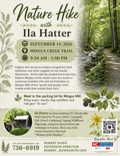 Explore the resources settlers foraged for food,
medicine, and other supplies in our Smoky
Mountains.