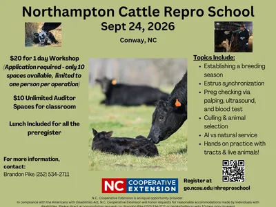 Cattle repro school september 24th in Conway register at go.ncsu.edu/nhreproschool