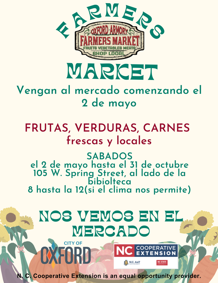 El mercado en Oxford se abre a partir del 2 de mayo hasta el 31 de octubre del 2026.  Está abierto los sábados desde las 8 hasta las 12 del mediodía.