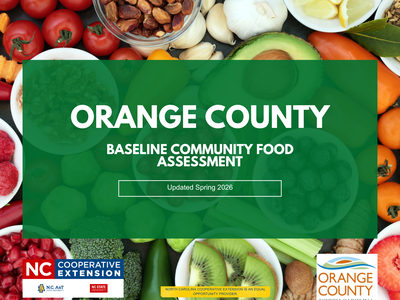 Orange County Baseline Community Food Assessment Updated Spring 2026.  With logos of NC Cooperative Extension and Orange County NC.  Nondiscrimination statement included.