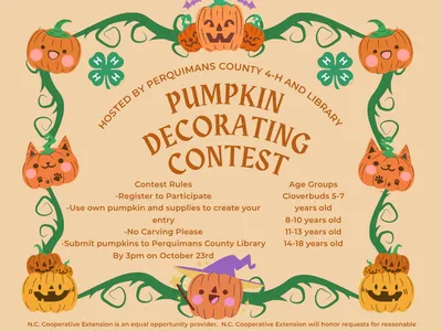 This flyer features pumpkins and it shares the details for the pumpkin carving contest.