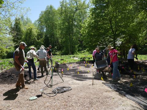 Volunteers building the Rain Garden In Pinehurst