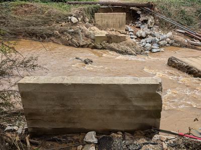 Bridge that was taken out by Tropical Storm Helene in McDowell County