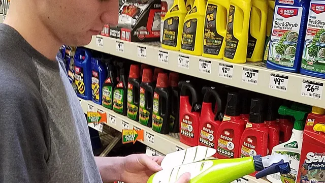 Consumer reading a pesticide label