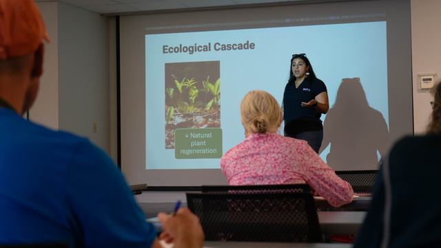 Gabriella de Souza giving a presentation.