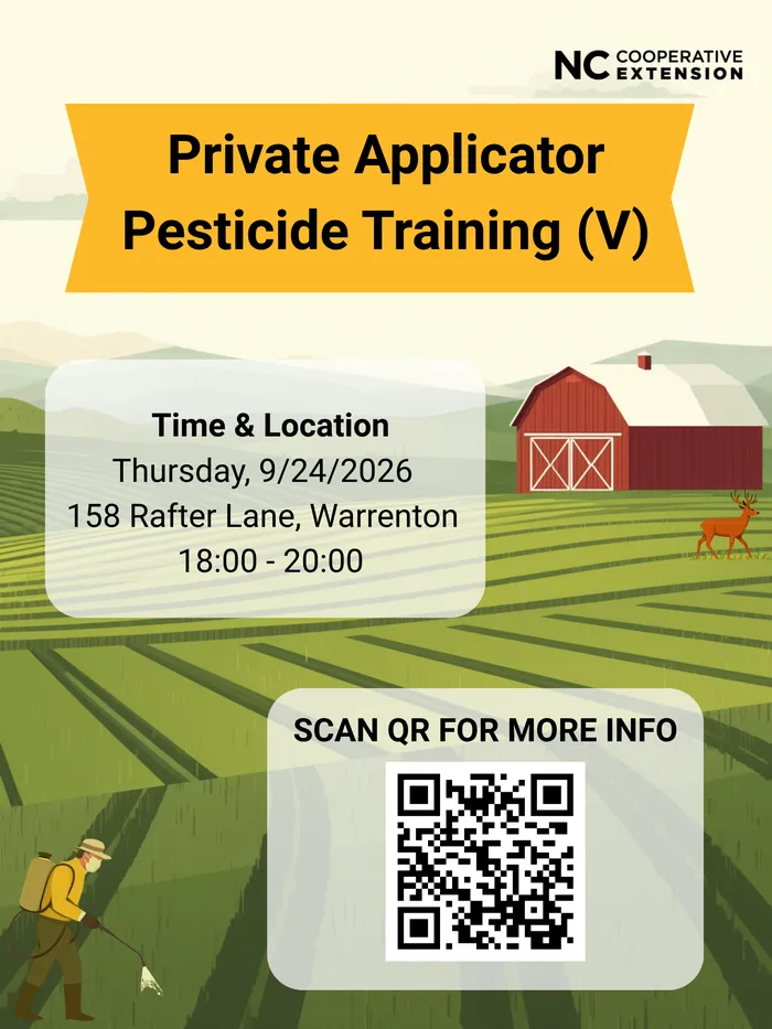 Private Applicator Pesticide Training, on Sept 24, 2026, at 158 Rafters Lane, Warrenton