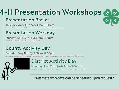 Dates for presentation workshops.