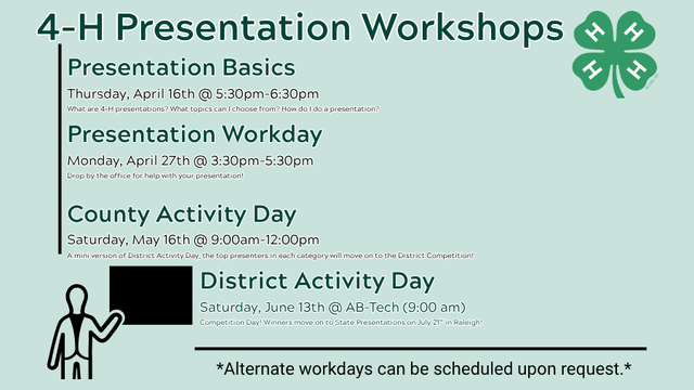 Dates for presentation workshops.