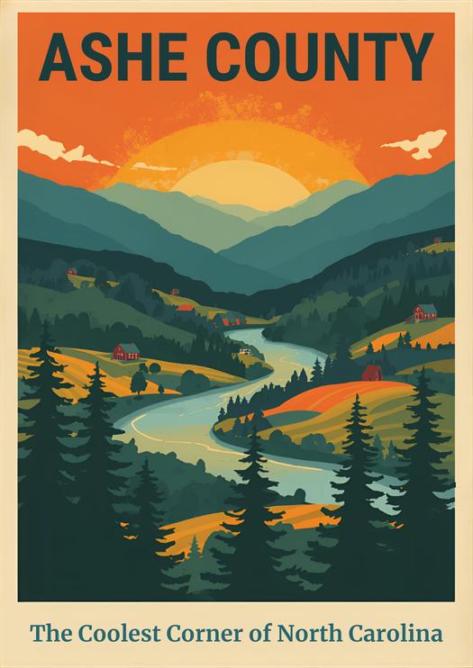 Retro Sunrise Ashe County Poster