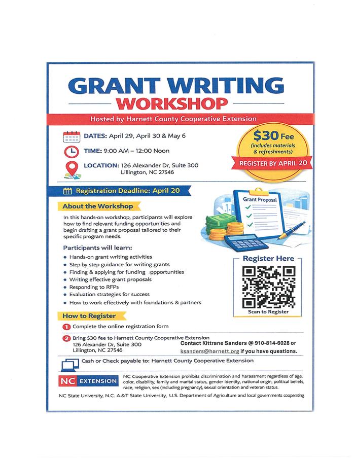 Grant Writing Workshop flyer