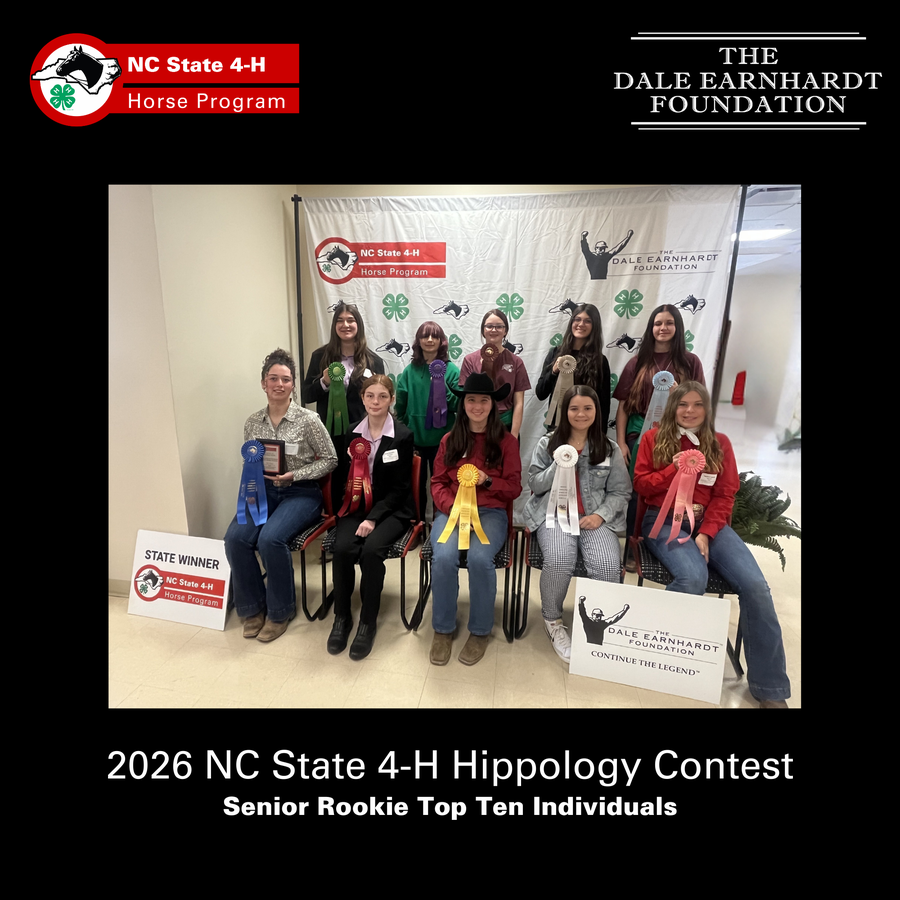 The top ten senior rookie individuals and their awards for the 2026 NC State 4-H Hippology Contest