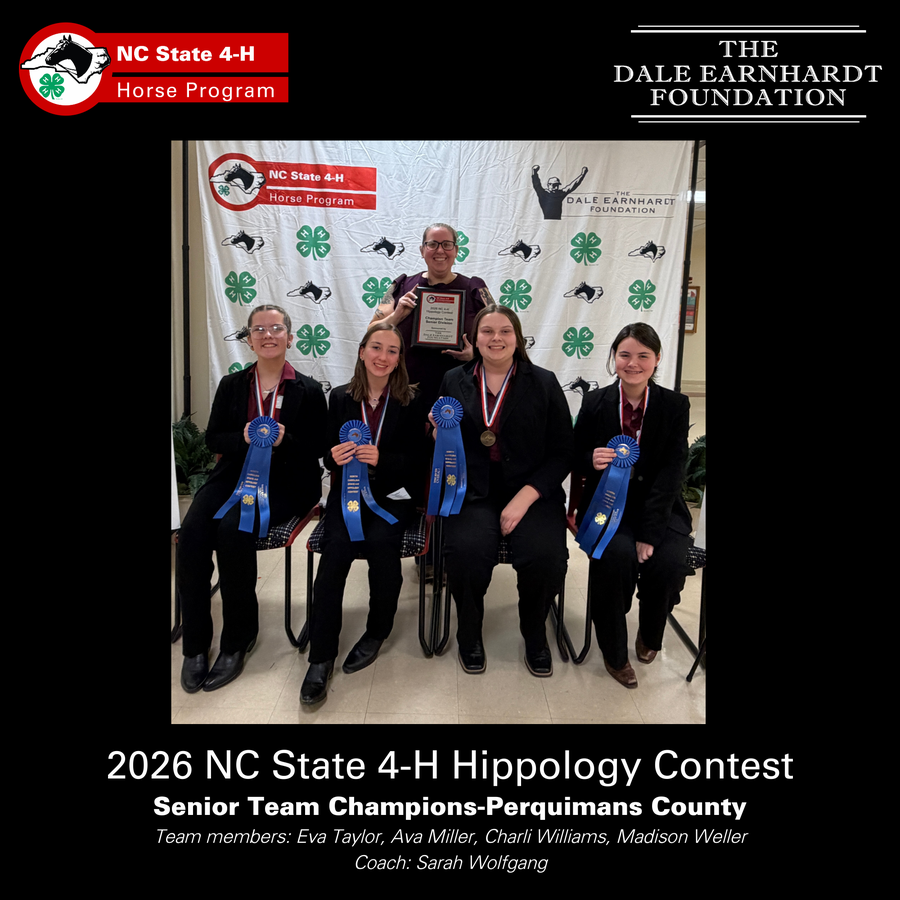Champion Senior Team and their awards for the 2026 NC State 4-H Hippology Contest