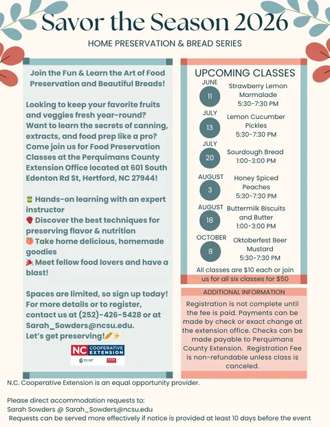 Savor the Season Class Schedule