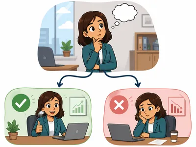 Person choosing between positive and negative outcomes in a learning scenario.