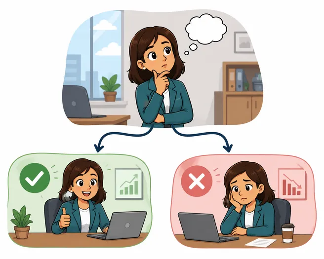 Person choosing between positive and negative outcomes in a learning scenario.