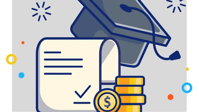 cartoon cap, coins, and accepted application for Scholarships