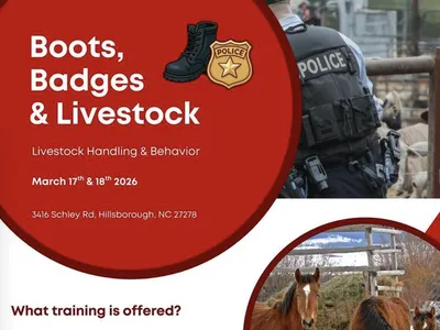 flier showing livestock advertising a training for emergency workers to deal with livestock during emergencies