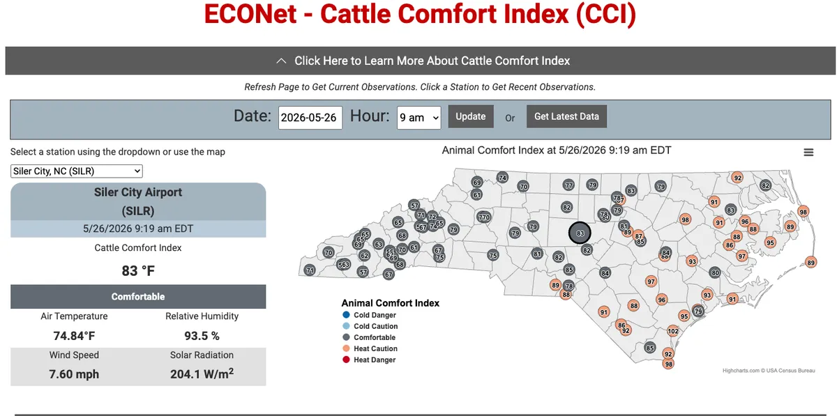 Cattle Comfort Index through NC State example