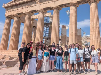 The Parthenon’s ancient columns provided the perfect setting for a group picture of
NC State’s 2026 SEE Inside Greek Agriculture Scholars.