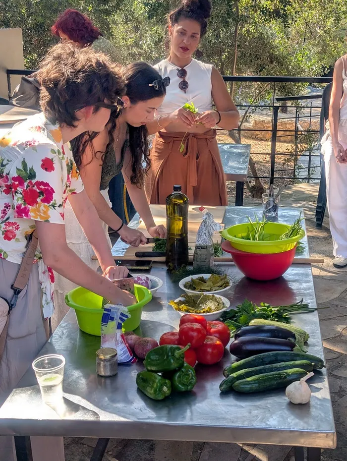 NC State students Zoe Ward (Agricultural Science) and Valentina Munar Marin (Nutrition Science) joined Fabrica House and Farm staff & students in preparing dinner, immersing themselves in the science, culture, & agriculture of the Greek Mediterranean Diet