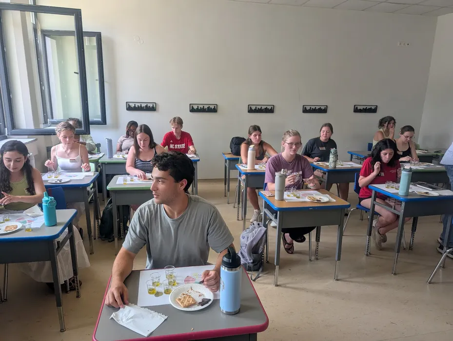 SEE Inside Greek Agriculture exposed students to olive production, processing, and marketing, including agritourism. Students studied olive oil tasting and sensory analysis with Klea Premium Olive Oil and Terra Creta. Faculty and Dimitrius Psathas led.