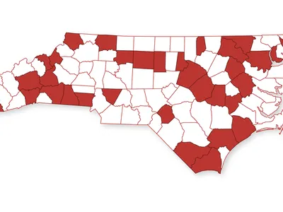 Map of counties in North Carolina EFNEP has and educator in