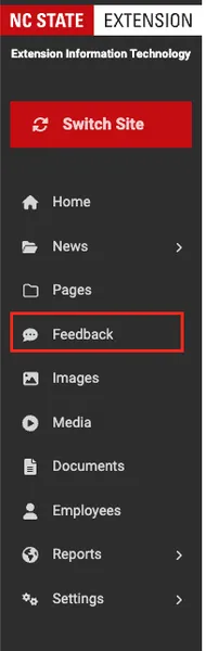 A screenshot highlighting the Feedback Link.