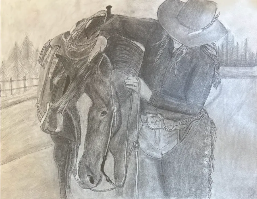 Drawing of a horse and handler