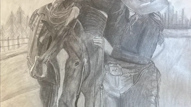 Drawing of a horse and handler