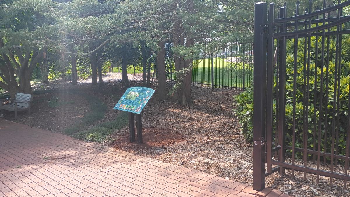 "Trees of North Carolina" sign in Tanglewood Park Arboretum