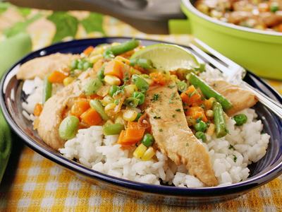 Frozen chicken and vegetables in a quick meal.