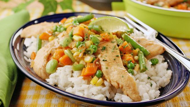 Frozen chicken and vegetables in a quick meal.