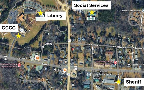 map showing four parking shuttle locations