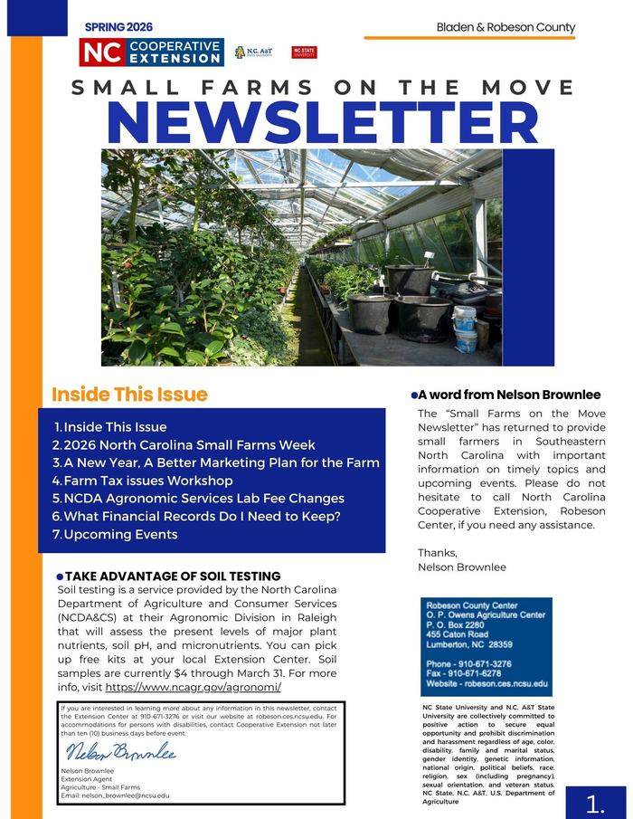 Small Farms on the Move Newsletter Spring 2026 - Robeson County Center ...