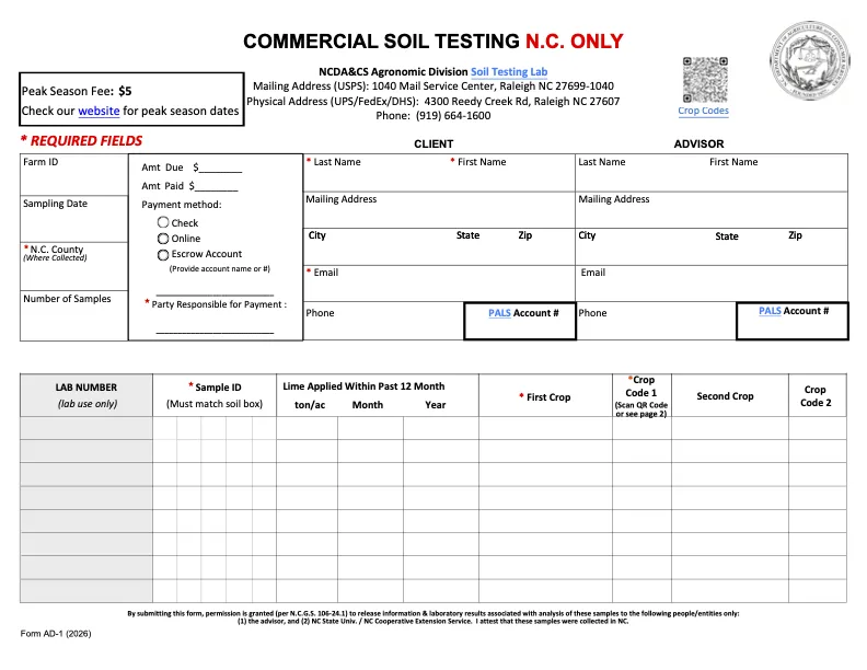 Soil Sample Form - Commercial