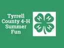 Green background with the text “Tyrrell County 4-H Summer Fun” and a 4-H clover emblem.