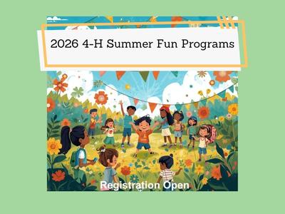 children playing in a field with a banner stating the registration for summer fun is open