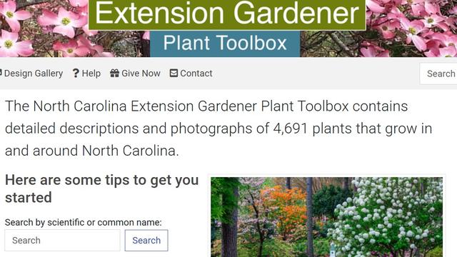 Screenshot of the NC Extension Gardener Plant Toolbox homepage