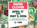 Flyer promoting the Tractor Supply spring Paper Clover campaign from April 17 through May 3, 2026. The graphic notes that Paper Clover donations support 4-H camp, scholarships, and leadership activities.