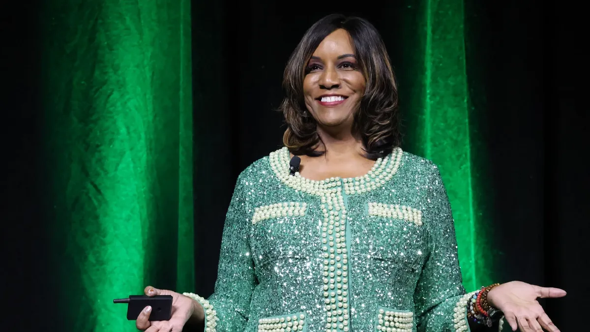 Dr. Cassandra Caldwell, North Carolina 4-H alumna and keynote speaker, addresses delegates during the 2026 4-H Congress.