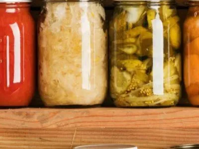 Canning jars on a shelf