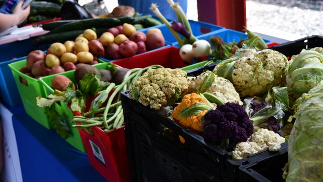 Fresh vegetable boxes on a table
