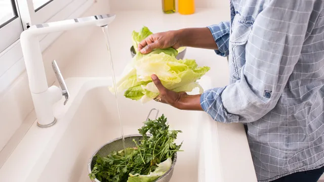 Person washing lettuce