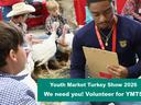 a volunteer asking a youth questions in the Turkey Show ring