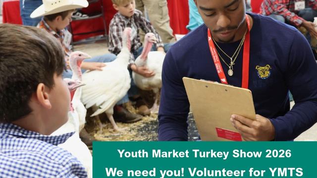 a volunteer asking a youth questions in the Turkey Show ring