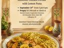 A flyer with chicken and pasta advertising a cooking class