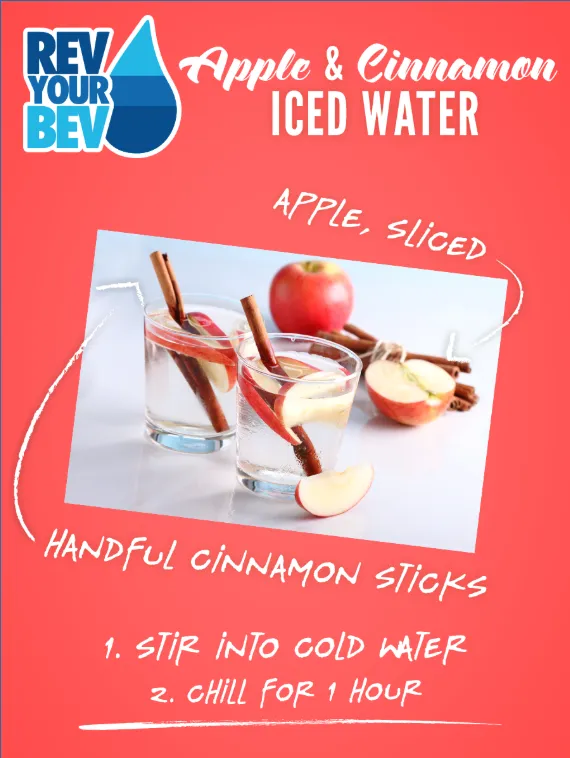 A cinnamon stick, a couple of slices of apple, in ice-cold water.  Creates a delicious infused water beverage that will keep you hydrated during hot weather.