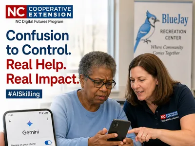 Educator helps a resident adjust Gemini settings on an Android phone.