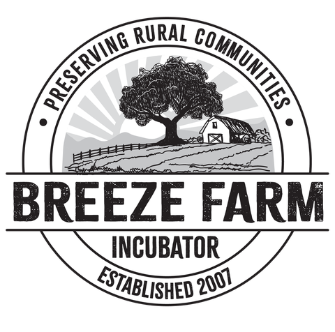 Breeze Farm Incubator Logo.  Preserving rural communities.  Established 2007.  Barn with tree central in logo.