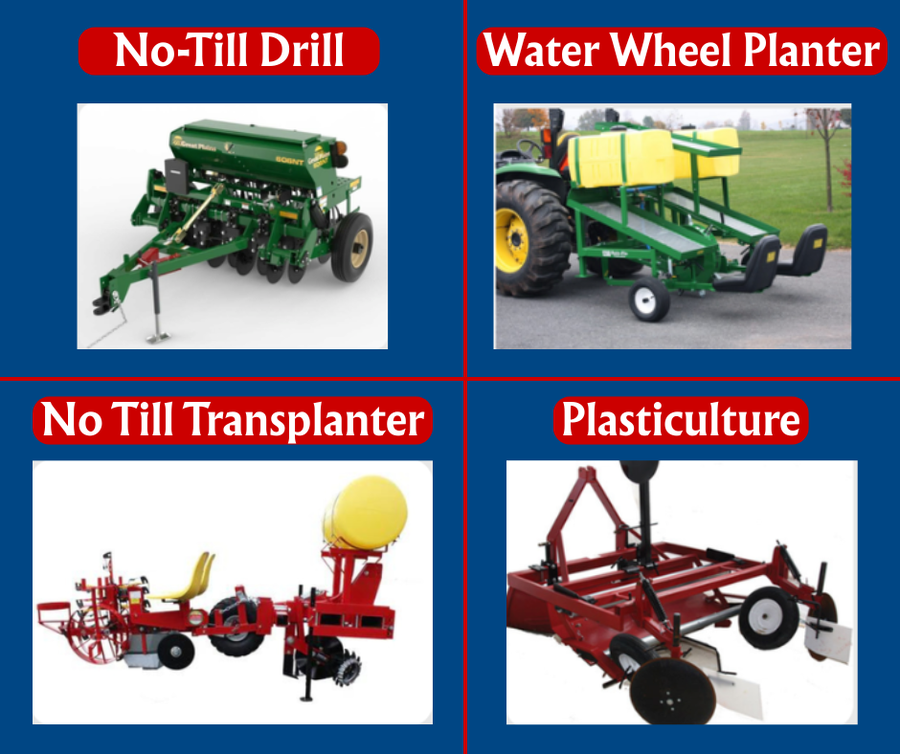 no-till drill, water wheel planter, no till transplanter, plasticulture: rental equipment at caswell cooperative extension
